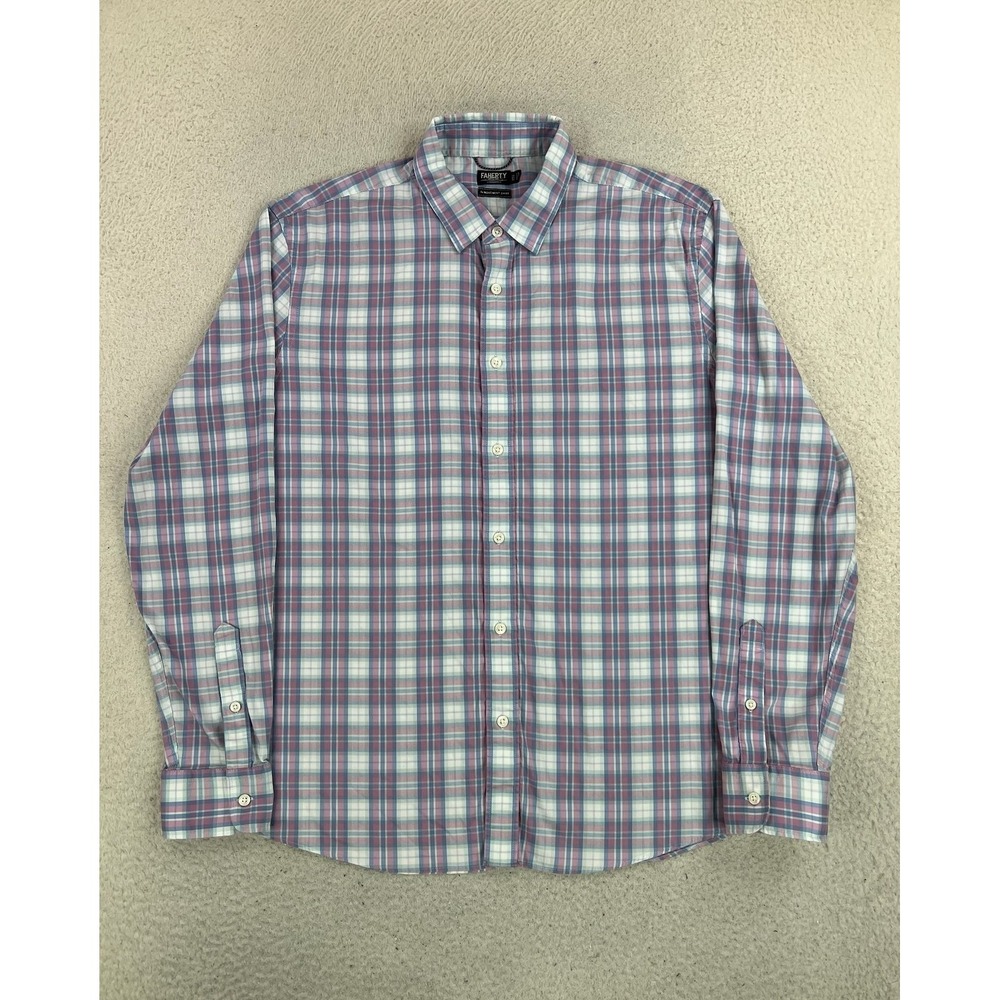 Faherty Shirt Mens XL Blue Plaid Movement Long Sleeve Stretch Button Up Casual